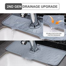 Load image into Gallery viewer, Meiliweser Silicone Sink Splash Guard Gen 2 - Slope Upgraded Faucet Mat - 15" x 5.5" - Sink Gadgets-Splash Guard Behind Faucet Water Drip Catcher Mat for Kitchen, Bathroom, Sink Sponge Holder(Gray)