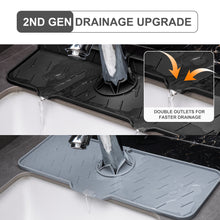 Load image into Gallery viewer, Meiliweser Silicone Sink Splash Guard Gen 2 - Slope Upgraded Faucet Mat, 15" x 5.5", Sink Gadgets-Splash Guard Behind Faucet Water Drip Catcher Mat for Kitchen, Bathroom, Sink Sponge Holder(Black)
