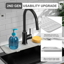 Load image into Gallery viewer, Meiliweser Silicone Faucet Splash Guard Gen 2 - Outlet & Slope Upgraded Faucet Water Catcher Mat - 18” x 5.1” - Sink Sponge Holder for Kitchen, Bathroom(Beige)