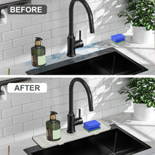 Load image into Gallery viewer, Meiliweser Silicone Faucet Splash Guard Gen 2 - Outlet & Slope Upgraded Faucet Water Catcher Mat - 18” x 5.1” - Sink Sponge Holder for Kitchen, Bathroom(Beige)