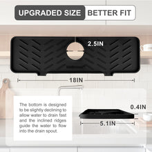 Load image into Gallery viewer, Meiliweser Silicone Faucet Splash Guard Gen 2 - Outlet & Slope Upgraded Faucet Water Catcher Mat - 18” x 5.1” - Sink Sponge Holder for Kitchen, Bathroom(Black)