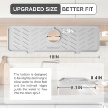 Load image into Gallery viewer, Meiliweser Silicone Faucet Splash Guard Gen 2 - Outlet & Slope Upgraded Faucet Water Catcher Mat - 18” x 5.1” - Sink Sponge Holder for Kitchen, Bathroom(Gray)