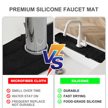 Load image into Gallery viewer, Meiliweser Silicone Faucet Splash Guard Gen 2 - Outlet & Slope Upgraded Faucet Water Catcher Mat - 18” x 5.1” - Sink Sponge Holder for Kitchen, Bathroom(Black)