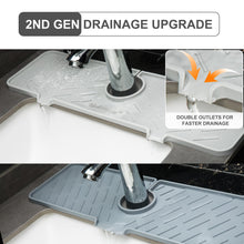 Load image into Gallery viewer, Meiliweser Silicone Faucet Splash Guard Gen 2 - Outlet & Slope Upgraded Faucet Water Catcher Mat - 18” x 5.1” - Sink Sponge Holder for Kitchen, Bathroom(Gray)