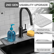 Load image into Gallery viewer, Meiliweser Silicone Faucet Splash Guard Gen 2 - Outlet & Slope Upgraded Faucet Water Catcher Mat - 18” x 5.1” - Sink Sponge Holder for Kitchen, Bathroom(Gray)