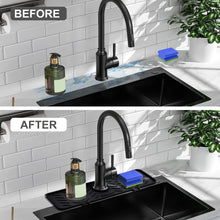 Load image into Gallery viewer, Meiliweser Silicone Faucet Splash Guard Gen 2 - Outlet & Slope Upgraded Faucet Water Catcher Mat - 18” x 5.1” - Sink Sponge Holder for Kitchen, Bathroom(Black)