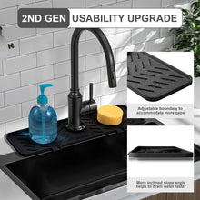 Load image into Gallery viewer, Meiliweser Silicone Faucet Splash Guard Gen 2 - Outlet & Slope Upgraded Faucet Water Catcher Mat - 18” x 5.1” - Sink Sponge Holder for Kitchen, Bathroom(Black)