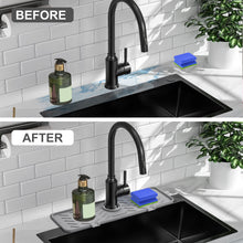 Load image into Gallery viewer, Meiliweser Silicone Faucet Splash Guard Gen 2 - Outlet & Slope Upgraded Faucet Water Catcher Mat - 18” x 5.1” - Sink Sponge Holder for Kitchen, Bathroom(Gray)