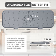 Load image into Gallery viewer, Meiliweser Silicone Sink Splash Guard Gen 2 - Slope Upgraded Faucet Mat - 15" x 5.5" - Sink Gadgets-Splash Guard Behind Faucet Water Drip Catcher Mat for Kitchen, Bathroom, Sink Sponge Holder(Gray)
