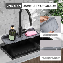 Load image into Gallery viewer, Meiliweser Silicone Sink Splash Guard Gen 2 - Slope Upgraded Faucet Mat - 15" x 5.5" - Sink Gadgets-Splash Guard Behind Faucet Water Drip Catcher Mat for Kitchen, Bathroom, Sink Sponge Holder(Gray)
