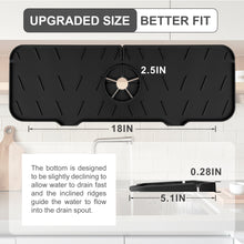 Load image into Gallery viewer, Meiliweser Silicone Sink Splash Guard Gen 2 - Slope Upgraded Faucet Mat, 15" x 5.5", Sink Gadgets-Splash Guard Behind Faucet Water Drip Catcher Mat for Kitchen, Bathroom, Sink Sponge Holder(Black)

