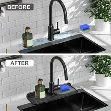 Load image into Gallery viewer, Meiliweser Silicone Sink Splash Guard Gen 2 - Slope Upgraded Faucet Mat, 15" x 5.5", Sink Gadgets-Splash Guard Behind Faucet Water Drip Catcher Mat for Kitchen, Bathroom, Sink Sponge Holder(Black)
