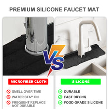Load image into Gallery viewer, Meiliweser Silicone Sink Splash Guard Gen 2 - Slope Upgraded Faucet Mat, 15" x 5.5", Sink Gadgets-Splash Guard Behind Faucet Water Drip Catcher Mat for Kitchen, Bathroom, Sink Sponge Holder(Black)
