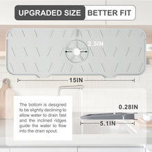 Load image into Gallery viewer, Meiliweser Silicone Sink Splash Guard Gen 2 - Slope Upgraded Faucet Mat, 15" x 5.5", Sink Gadgets-Splash Guard Behind Faucet Water Drip Catcher Mat for Kitchen, Bathroom, Sink Sponge Holder(Beige)
