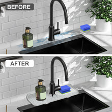 Load image into Gallery viewer, Meiliweser Silicone Sink Splash Guard Gen 2 - Slope Upgraded Faucet Mat, 15" x 5.5", Sink Gadgets-Splash Guard Behind Faucet Water Drip Catcher Mat for Kitchen, Bathroom, Sink Sponge Holder(Beige)
